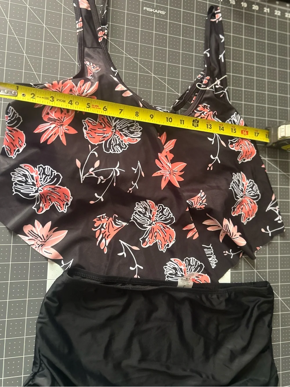 Black Floral High-Waist Bikini Set - Coral & White Flowers
